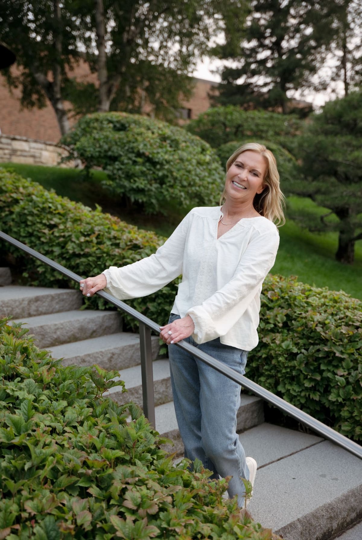 Donna Walker on garden steps